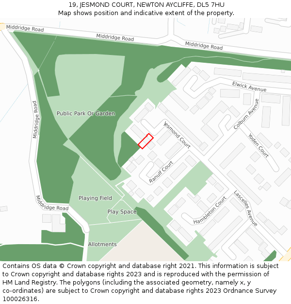 19, JESMOND COURT, NEWTON AYCLIFFE, DL5 7HU: Location map and indicative extent of plot