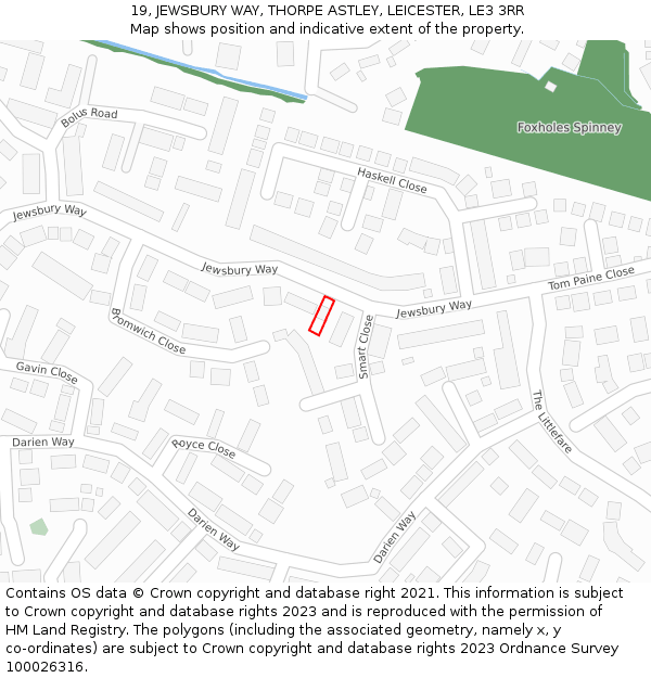 19, JEWSBURY WAY, THORPE ASTLEY, LEICESTER, LE3 3RR: Location map and indicative extent of plot