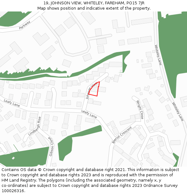 19, JOHNSON VIEW, WHITELEY, FAREHAM, PO15 7JR: Location map and indicative extent of plot