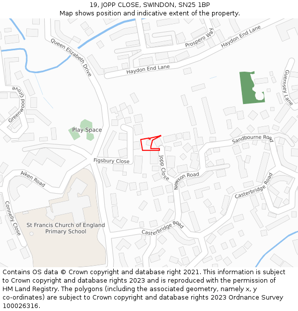 19, JOPP CLOSE, SWINDON, SN25 1BP: Location map and indicative extent of plot