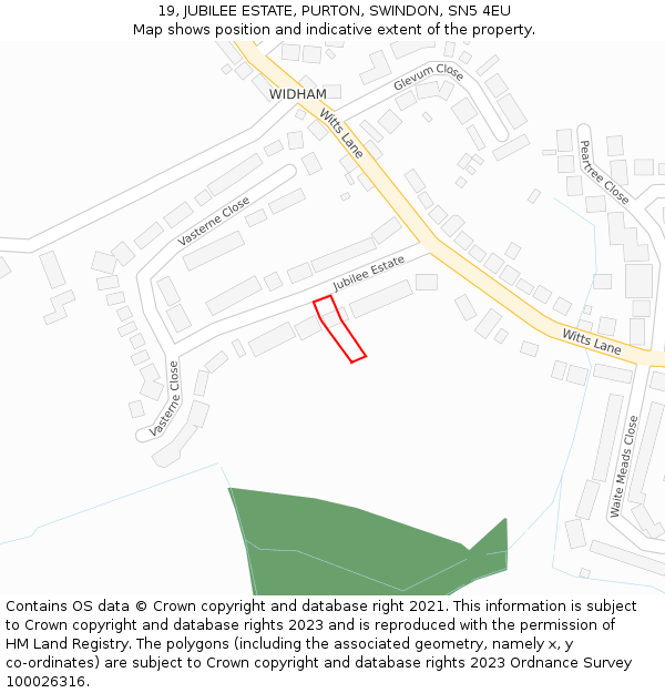 19, JUBILEE ESTATE, PURTON, SWINDON, SN5 4EU: Location map and indicative extent of plot