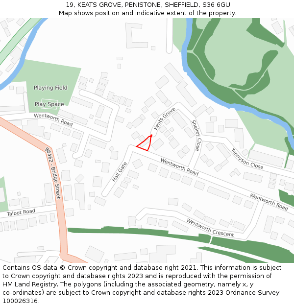 19, KEATS GROVE, PENISTONE, SHEFFIELD, S36 6GU: Location map and indicative extent of plot