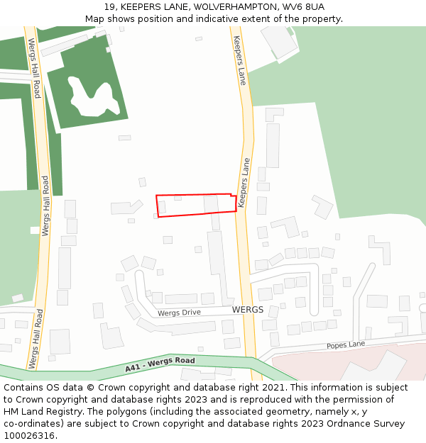 19, KEEPERS LANE, WOLVERHAMPTON, WV6 8UA: Location map and indicative extent of plot