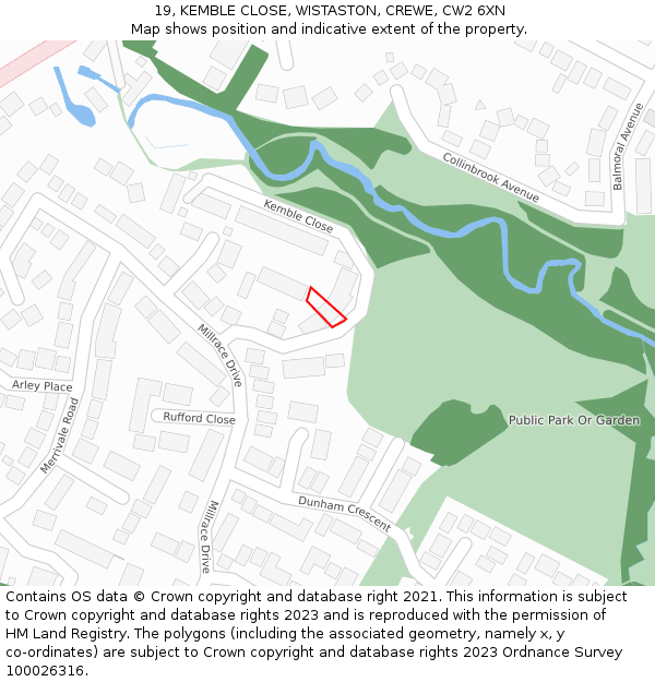 19, KEMBLE CLOSE, WISTASTON, CREWE, CW2 6XN: Location map and indicative extent of plot