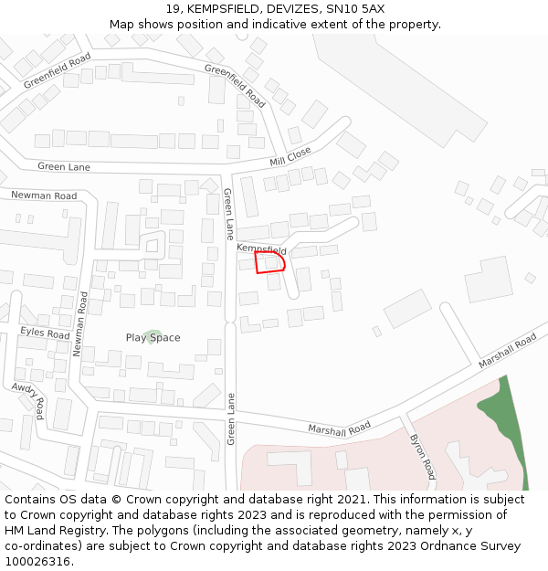 19, KEMPSFIELD, DEVIZES, SN10 5AX: Location map and indicative extent of plot