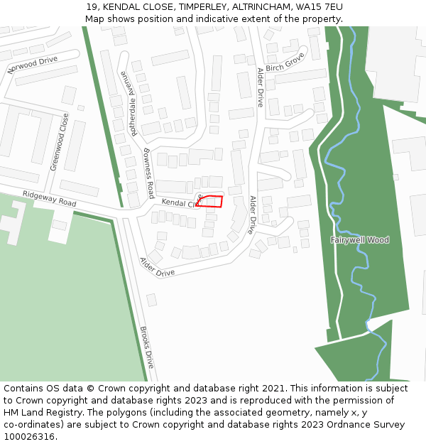 19, KENDAL CLOSE, TIMPERLEY, ALTRINCHAM, WA15 7EU: Location map and indicative extent of plot