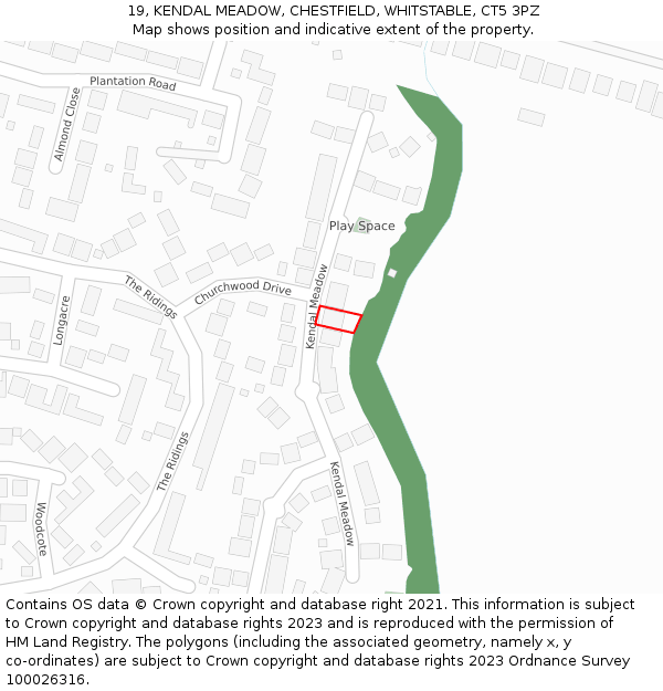 19, KENDAL MEADOW, CHESTFIELD, WHITSTABLE, CT5 3PZ: Location map and indicative extent of plot