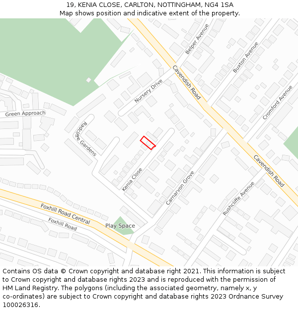 19, KENIA CLOSE, CARLTON, NOTTINGHAM, NG4 1SA: Location map and indicative extent of plot