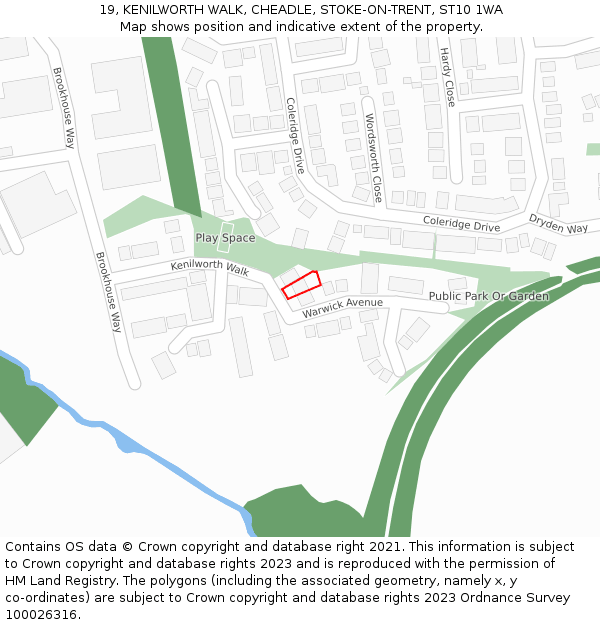 19, KENILWORTH WALK, CHEADLE, STOKE-ON-TRENT, ST10 1WA: Location map and indicative extent of plot