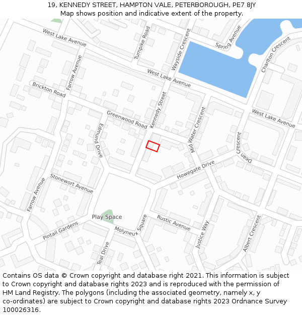 19, KENNEDY STREET, HAMPTON VALE, PETERBOROUGH, PE7 8JY: Location map and indicative extent of plot