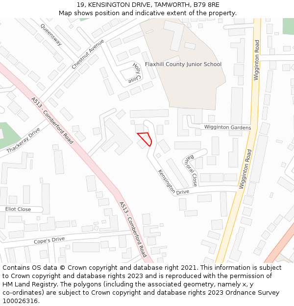 19, KENSINGTON DRIVE, TAMWORTH, B79 8RE: Location map and indicative extent of plot