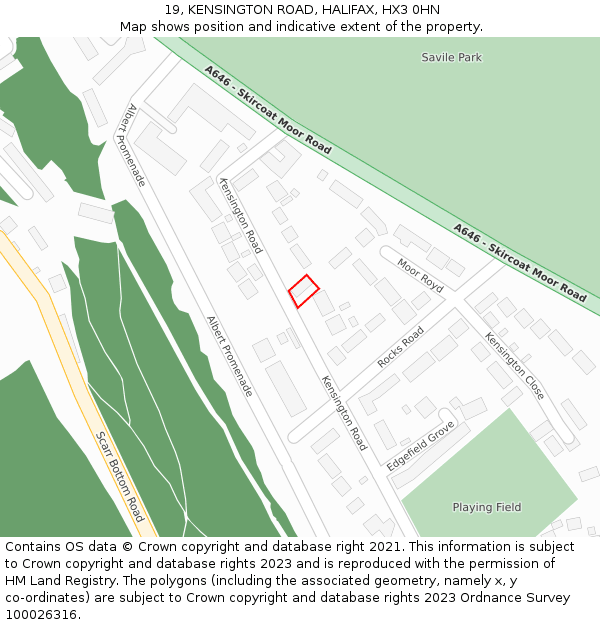 19, KENSINGTON ROAD, HALIFAX, HX3 0HN: Location map and indicative extent of plot