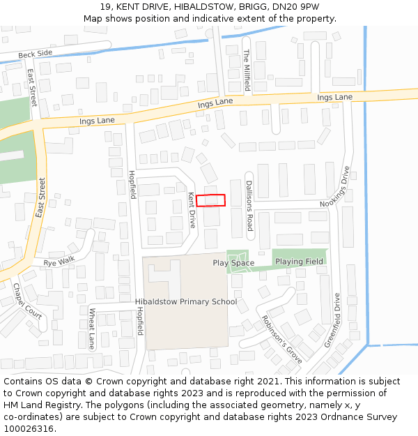 19, KENT DRIVE, HIBALDSTOW, BRIGG, DN20 9PW: Location map and indicative extent of plot