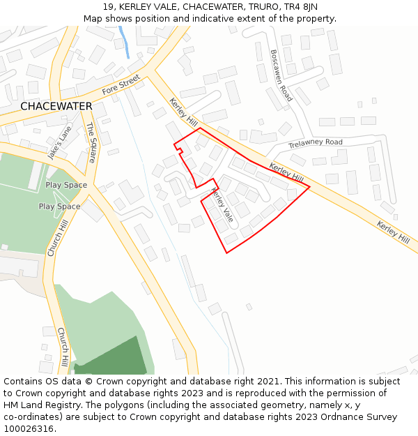 19, KERLEY VALE, CHACEWATER, TRURO, TR4 8JN: Location map and indicative extent of plot
