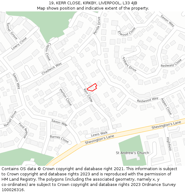 19, KERR CLOSE, KIRKBY, LIVERPOOL, L33 4JB: Location map and indicative extent of plot