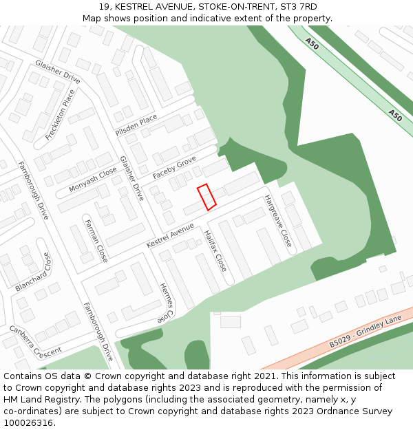 19, KESTREL AVENUE, STOKE-ON-TRENT, ST3 7RD: Location map and indicative extent of plot