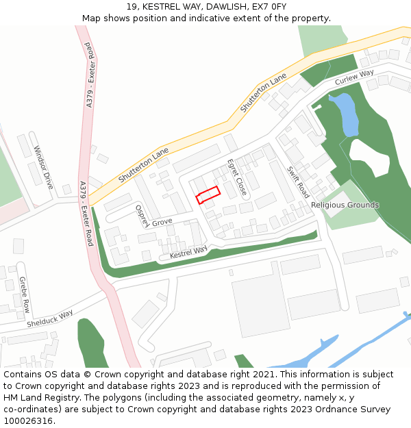 19, KESTREL WAY, DAWLISH, EX7 0FY: Location map and indicative extent of plot