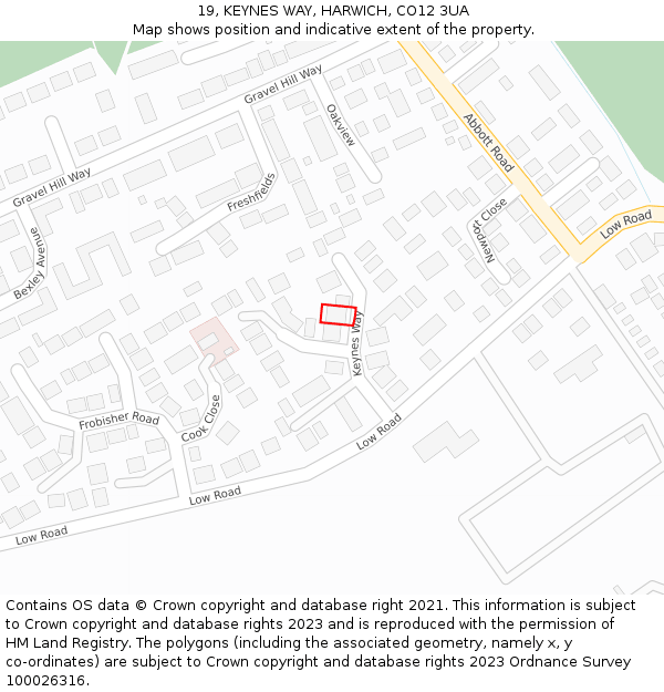 19, KEYNES WAY, HARWICH, CO12 3UA: Location map and indicative extent of plot