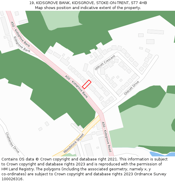 19, KIDSGROVE BANK, KIDSGROVE, STOKE-ON-TRENT, ST7 4HB: Location map and indicative extent of plot