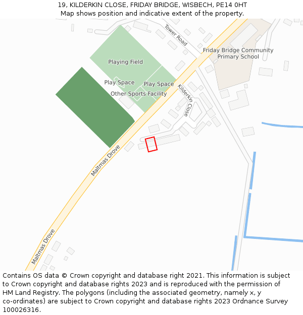 19, KILDERKIN CLOSE, FRIDAY BRIDGE, WISBECH, PE14 0HT: Location map and indicative extent of plot