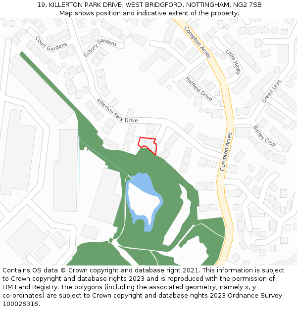 19, KILLERTON PARK DRIVE, WEST BRIDGFORD, NOTTINGHAM, NG2 7SB: Location map and indicative extent of plot