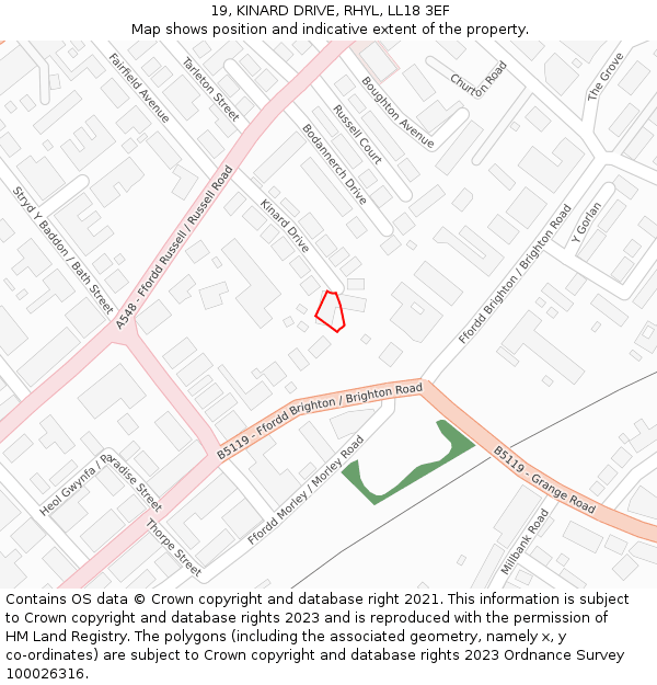 19, KINARD DRIVE, RHYL, LL18 3EF: Location map and indicative extent of plot