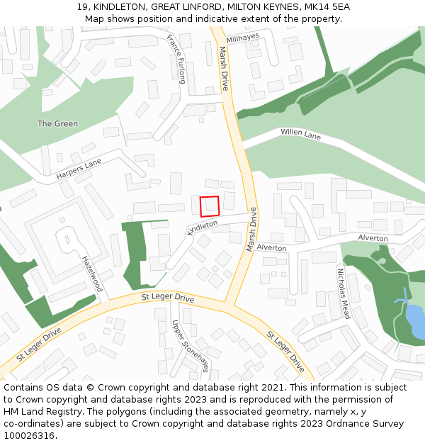 19, KINDLETON, GREAT LINFORD, MILTON KEYNES, MK14 5EA: Location map and indicative extent of plot