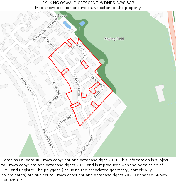 19, KING OSWALD CRESCENT, WIDNES, WA8 5AB: Location map and indicative extent of plot