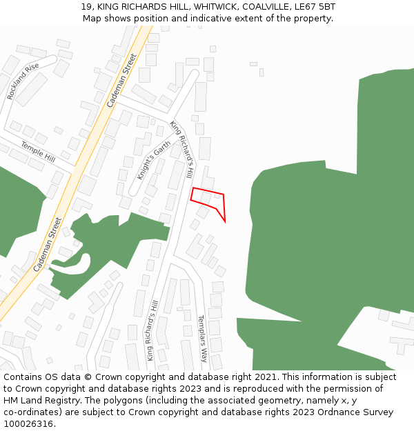 19, KING RICHARDS HILL, WHITWICK, COALVILLE, LE67 5BT: Location map and indicative extent of plot