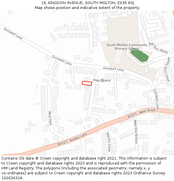 19, KINGDON AVENUE, SOUTH MOLTON, EX36 4GJ: Location map and indicative extent of plot