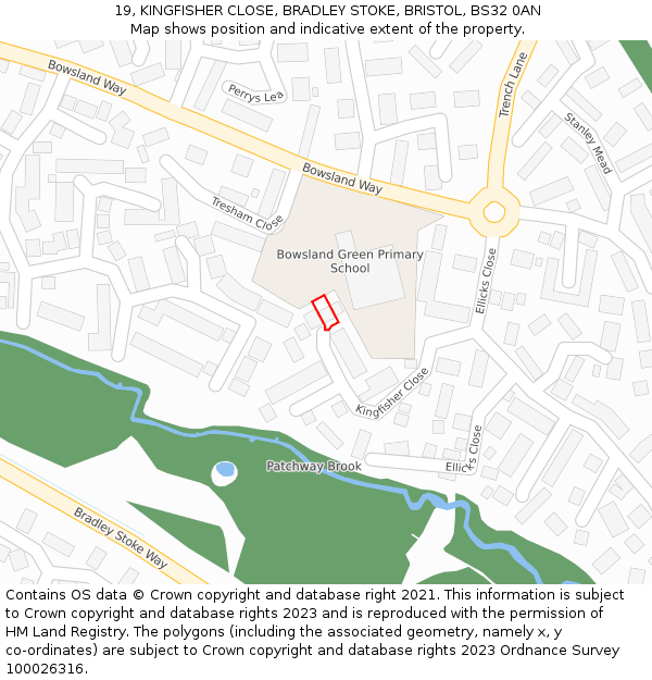 19, KINGFISHER CLOSE, BRADLEY STOKE, BRISTOL, BS32 0AN: Location map and indicative extent of plot