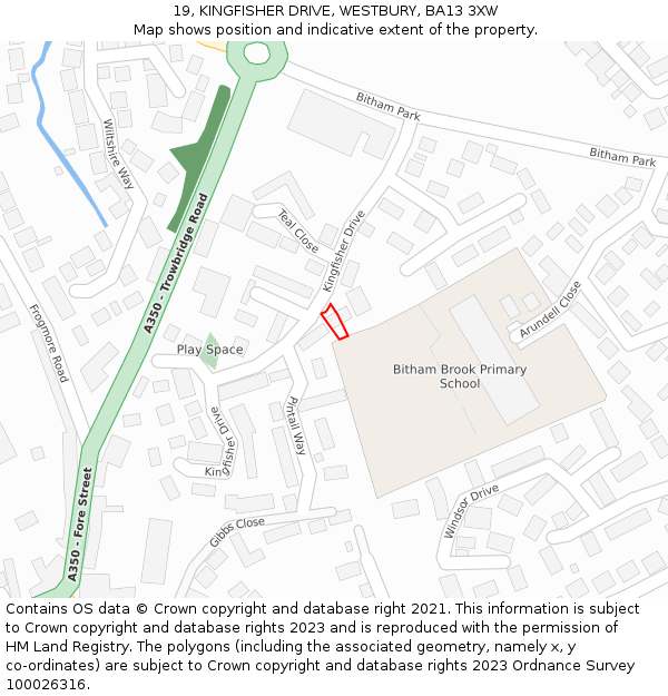 19, KINGFISHER DRIVE, WESTBURY, BA13 3XW: Location map and indicative extent of plot