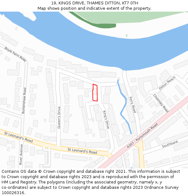 19, KINGS DRIVE, THAMES DITTON, KT7 0TH: Location map and indicative extent of plot