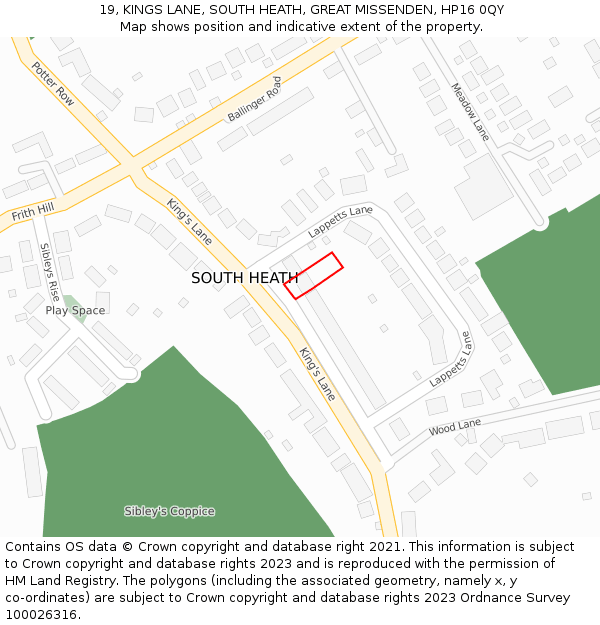 19, KINGS LANE, SOUTH HEATH, GREAT MISSENDEN, HP16 0QY: Location map and indicative extent of plot