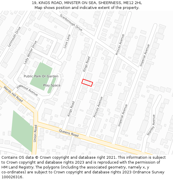 19, KINGS ROAD, MINSTER ON SEA, SHEERNESS, ME12 2HL: Location map and indicative extent of plot