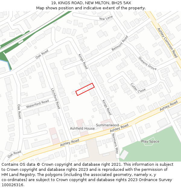 19, KINGS ROAD, NEW MILTON, BH25 5AX: Location map and indicative extent of plot