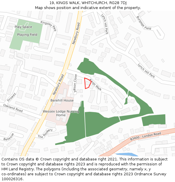 19, KINGS WALK, WHITCHURCH, RG28 7DJ: Location map and indicative extent of plot