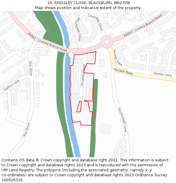 19, KINGSLEY CLOSE, BLACKBURN, BB2 5FB: Location map and indicative extent of plot