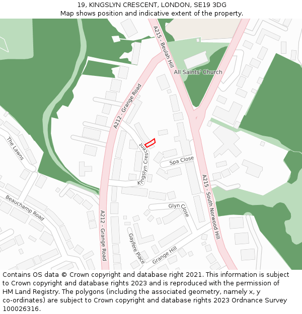 19, KINGSLYN CRESCENT, LONDON, SE19 3DG: Location map and indicative extent of plot