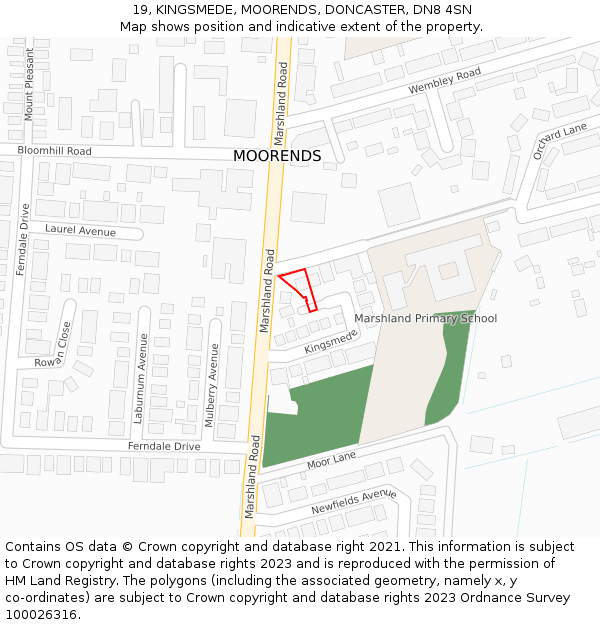 19, KINGSMEDE, MOORENDS, DONCASTER, DN8 4SN: Location map and indicative extent of plot