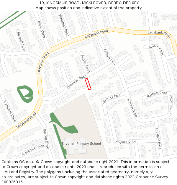 19, KINGSMUIR ROAD, MICKLEOVER, DERBY, DE3 0PY: Location map and indicative extent of plot