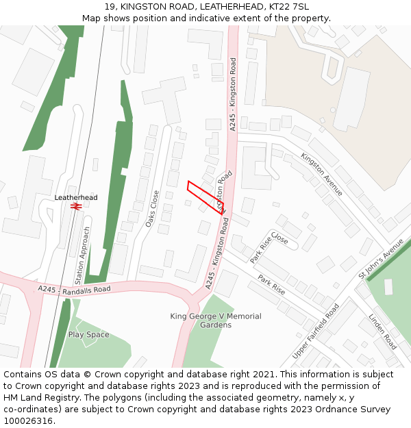 19, KINGSTON ROAD, LEATHERHEAD, KT22 7SL: Location map and indicative extent of plot