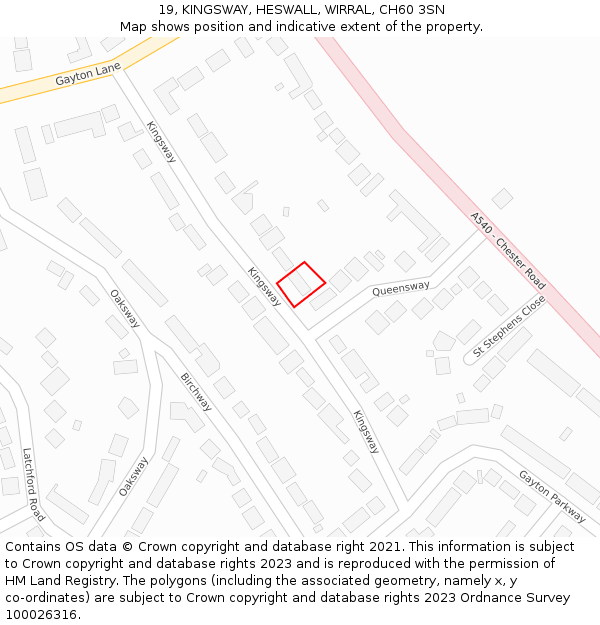 19, KINGSWAY, HESWALL, WIRRAL, CH60 3SN: Location map and indicative extent of plot