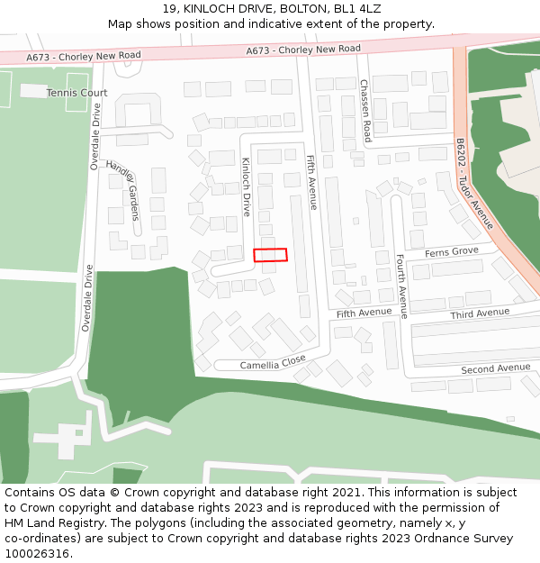 19, KINLOCH DRIVE, BOLTON, BL1 4LZ: Location map and indicative extent of plot