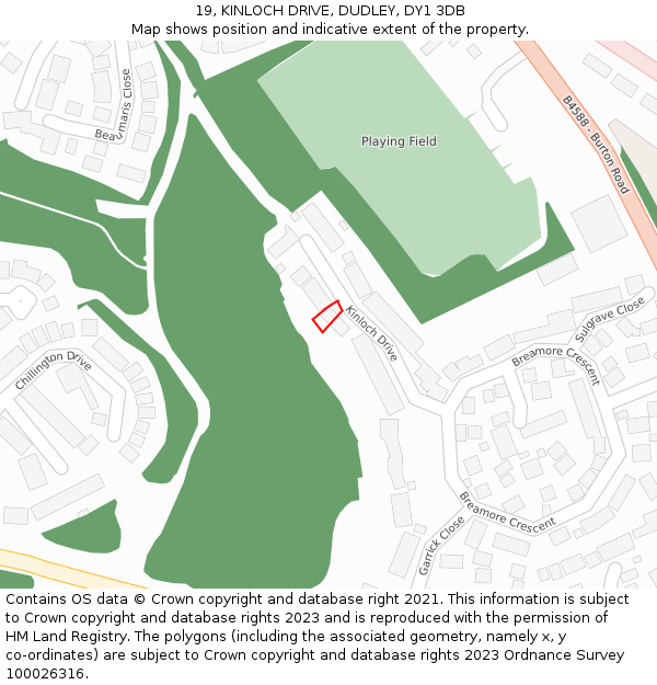 19, KINLOCH DRIVE, DUDLEY, DY1 3DB: Location map and indicative extent of plot