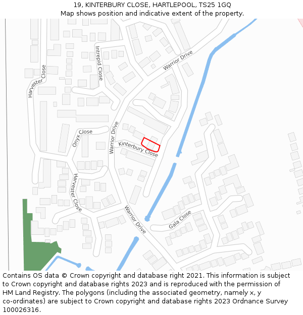 19, KINTERBURY CLOSE, HARTLEPOOL, TS25 1GQ: Location map and indicative extent of plot