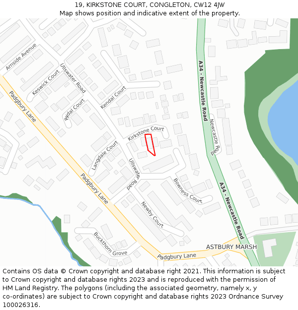 19, KIRKSTONE COURT, CONGLETON, CW12 4JW: Location map and indicative extent of plot