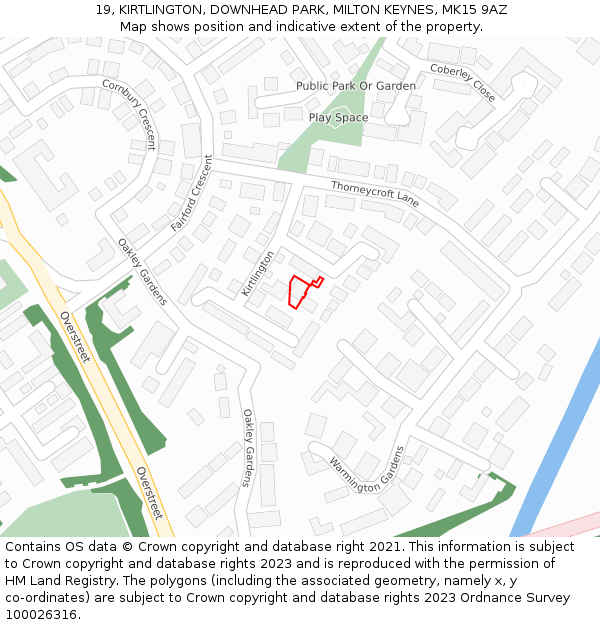 19, KIRTLINGTON, DOWNHEAD PARK, MILTON KEYNES, MK15 9AZ: Location map and indicative extent of plot