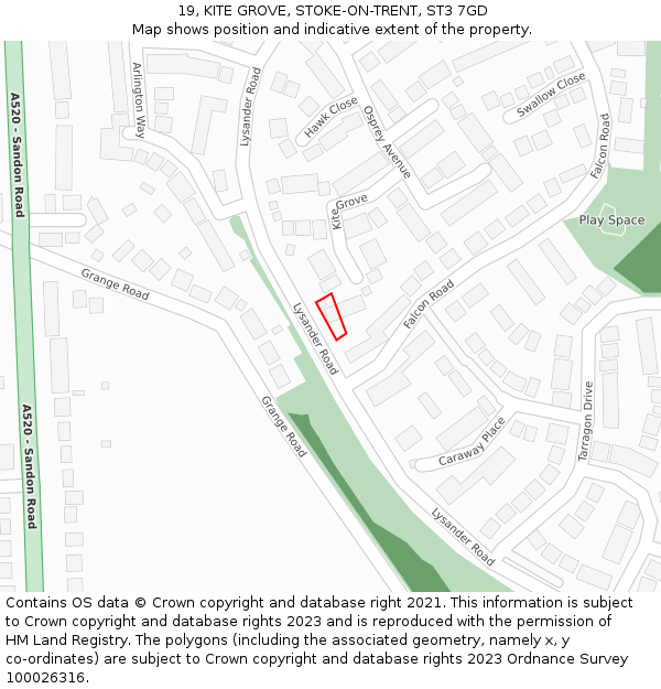 19, KITE GROVE, STOKE-ON-TRENT, ST3 7GD: Location map and indicative extent of plot