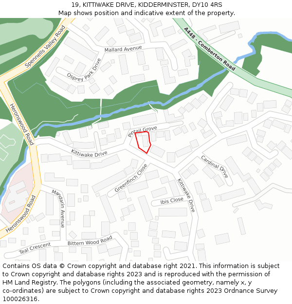 19, KITTIWAKE DRIVE, KIDDERMINSTER, DY10 4RS: Location map and indicative extent of plot